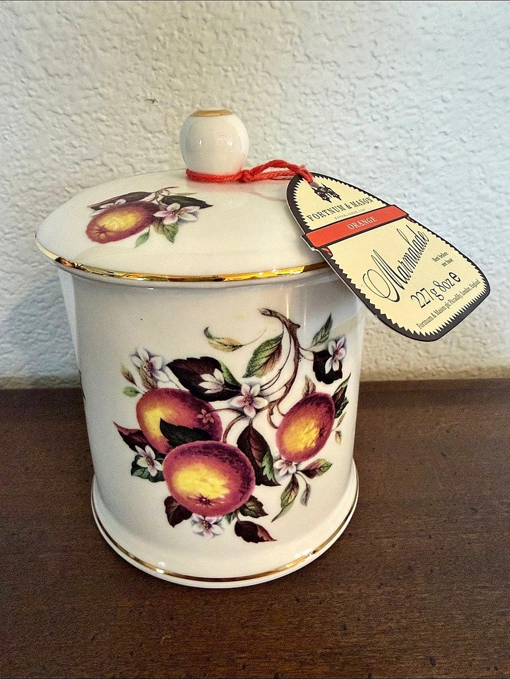 Fortnum & Mason Orange Marmalade Porcelain Lidded Jam Pot White & Red NWT